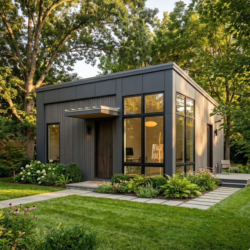 Backyard home at dusk