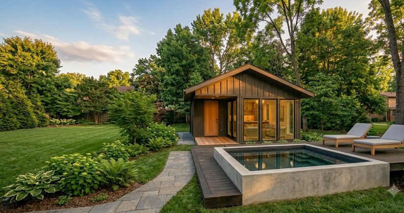 Pool deck + garden