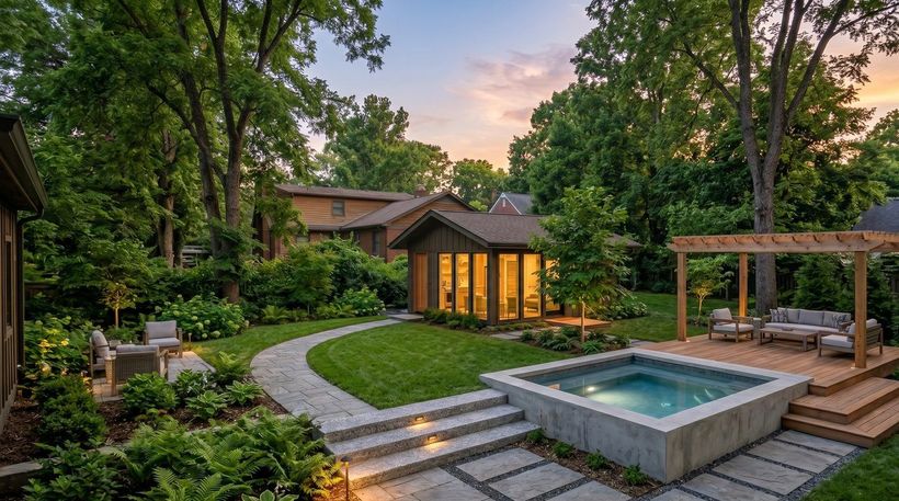 Backyard home, pool & deck, built as one